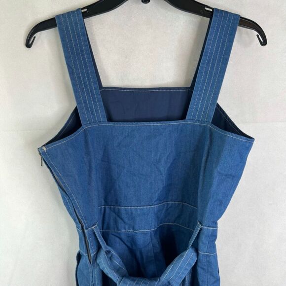 FA Belted Waist Wide Leg Boho Jumpsuit with Pockets Denim Blue Size Small - Picture 4 of 14